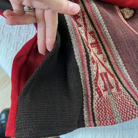 Vintage 70s Handmade Argyle Print Red Wood Button Owls Jacket Coat Size Small - Picture 9 of 16